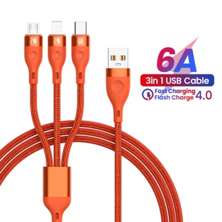 6a 3 in 1 สายชาร์จเร็วมาก สําหรับ iPhone Samsung Micro USB Type C สายชาร์จข้อมูล USB C