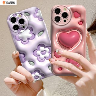 เคสโทรศัพท์มือถือแบบนิ่ม ลายดอกไม้ หัวใจ สีม่วง สีชมพู 3D สําหรับ OPPO A57 2022 A17K A17 A77S A16 A16K A15 A15S A5S A12 A7 A3S A12E A54 A92 A52 F1S A1K A53 A33 A31 F9 A59 C1