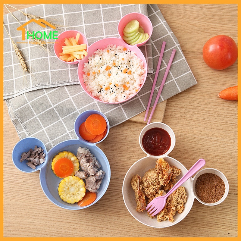 Happylife ชามข้าวเด็ก3 หลุม ทรงหัวมิกกี้เม้า ถาดหลุม กล่องใส่ข้าว