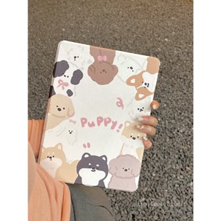 เคสแท็บเล็ต ซิลิโคน อะคริลิค ทรงกลม ลายลูกสุนัขน่ารัก หมุนได้ สําหรับ ipad 2019 10.2 Air 4 10.9 ipad 9.7 นิ้ว 12.9 นิ้ว Pro 11 ipad 18 ipad 8 Generation Cover 17