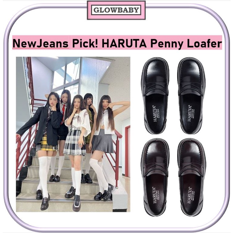 [Haruta] ❤Newjeans Pick กางเกงยีนส์❤ Penny รองเท้าโลฟเฟอร์ หัวสี่เหลี่ยม สีดํา สําหรับผู้หญิง