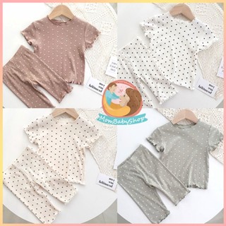 ชุดนอนเด็ก ชุดนอนของเด็ก  เสื้อยืดแขนสั้น+กางเกงขาสั้น ลายจุดสีพื้น ผ้านิ่มใส่สบาย
