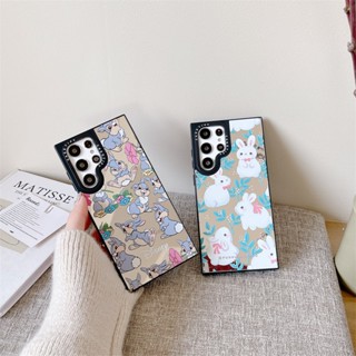 เคสป้องกันโทรศัพท์มือถือกระจก ลายกระต่าย สําหรับ Samsung S23 Ultra S22 Plus S21 FE S20 Note20 Ultra A02S A03S A04 A12 A13 A22 A23 A32 A33 A34 A52 A53 A54 A73