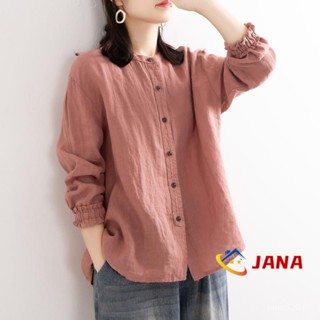 【พร้อมส่ง】Jana เสื้อเชิ้ตคอกลมแขนยาวผ้าฝ้ายทรงหลวมสไตล์ย้อนยุคสําหรับผู้หญิง