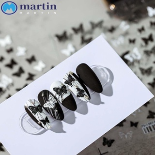 Martin สติกเกอร์ฟอยล์ ลายผีเสื้อ 5D สีดํา สีขาว สําหรับตกแต่งเล็บ DIY