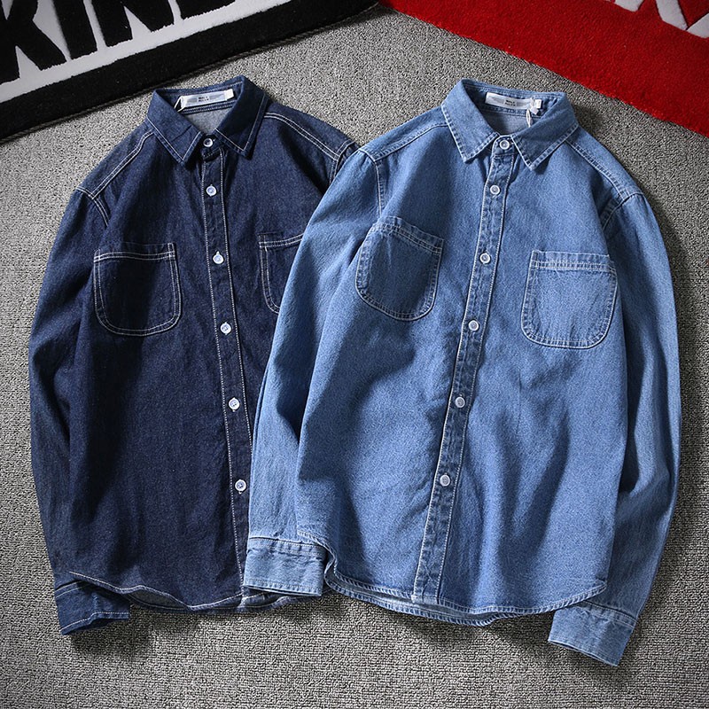 เสื้อแจ็กเก็ตยีนแขนยาว ผ้าฝ้าย แบบบาง สําหรับผู้ชาย และนักเรียน