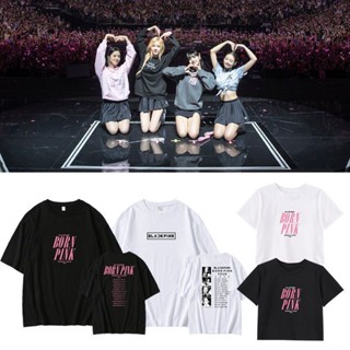 เสื้อยืดแขนสั้น ผ้าฝ้าย พิมพ์ลาย PINK Jenny Caiying LISA Concert BORN PINK สีดํา สําหรับผู้หญิง