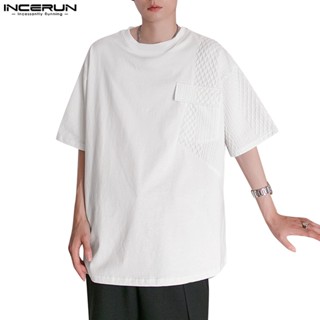 Incerun เสื้อยืดแขนสั้น พิมพ์ลายวาฟเฟิล แฟชั่นสําหรับผู้ชาย