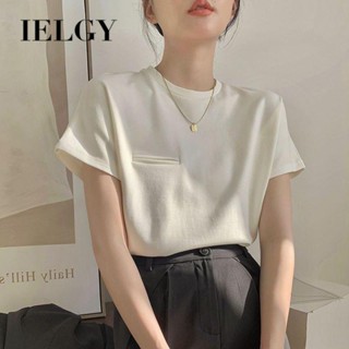 IELGY เสื้อยืด แขนสั้น เปิดไหล่ สีขาว สีพื้น เรียบง่าย สําหรับผู้หญิง