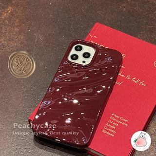 Retro ไวน์แดงผ้าไหมพับริ้วรอยGlossyเคสโทรศัพท์สําหรับiPhone 17 16 15 14 Plus 13 12 Pro Max 11 Xr Xs 6 7 8 14PRO Soft TPUปกหลังกันกระแทกป้องกันปลอก