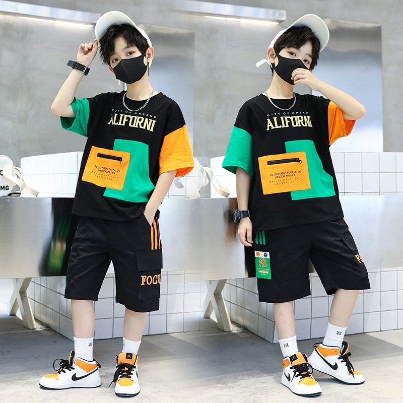 [ML] ชุดกีฬา เสื้อผ้าเด็กผู้ชาย สไตล์ฤดูร้อน 120-160 ซม. สุดเท่ ทันสมัย เหมาะกับฤดูร้อน สําหรับเด็กผู้ชาย