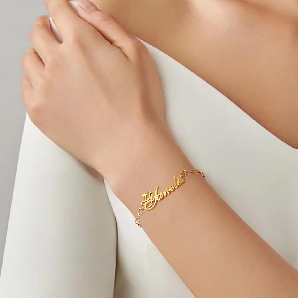 Vnox สร้อยข้อมือโซ่ จี้ชื่อส่วนบุคคล (ใช้แล้วไม่แพ้ และไม่ทําให้หมองคล้ํา)