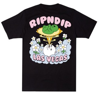 เสื้อยืดแขนสั้น พิมพ์ลายแมว ripndip LAS VEGAS สไตล์อเมริกัน สําหรับผู้ชาย และผู้หญิง