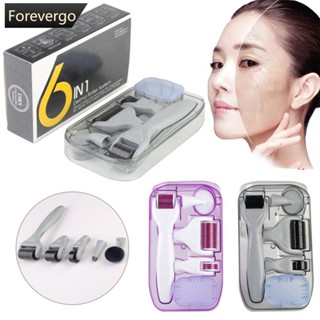 Forevergo 6 in 1 ชุดลูกกลิ้งไทเทเนียม Derma เข็มไมโคร บําบัด ดูแลผิว ต่อต้านริ้วรอย รอยแผลเป็นจากสิว Pro Kit J2X7