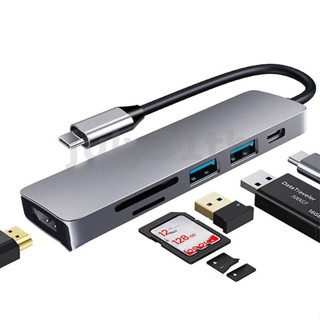 6 in 1 อะแดปเตอร์แยกฮับ Type-C HDMI รองรับช่องเสียบการ์ดรีดเดอร์ SD TF หลายพอร์ต