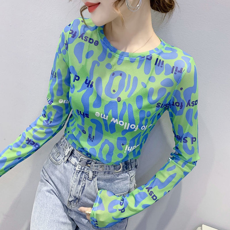 เสื้อยืดแขนยาว ผ้าโปร่ง พิมพ์ลายตัวอักษร เข้ากับทุกการแต่งกาย แบบเรียบง่าย แฟชั่นฤดูร้อน และฤดูใบไม้ร่วง สําหรับผู้หญิง 2021