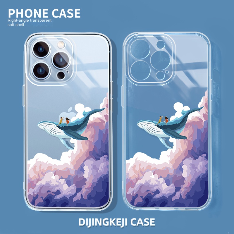 เคสโทรศัพท์มือถือ แบบใส ลายเมฆ ปลาวาฬ สีฟ้า สําหรับ Apple 13Pro 14plus 12mini 11Pro 7 8 xr xsmax se 6s