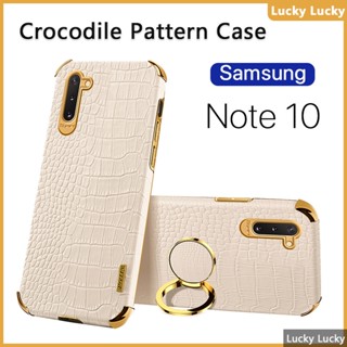 เคส Samsung Note 10 Plus 10 Lite นุ่ม ลายจระเข้ ที่วางแหวนนิ้ว ฝาครอบ PU กล้องปกป้องเต็มรูปแบบ ชุบทอง บาง ความรู้สึกที่ยอดเยี่ยม ป้องกันลายนิ้วมือ ซับในกระจายความร้อน Note 20 Ultra 9 8