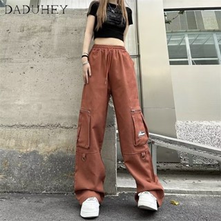 DaDuHey🎈 Womens New Cargo Pants American Style Ins High Street Multi-Pocket Overalls High Waist Loose Wide-Leg Pants Casual Plus Size Pants