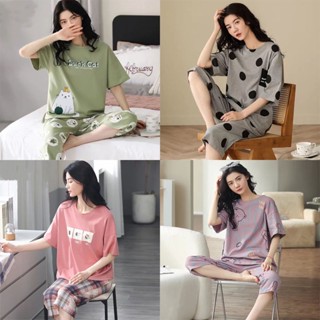 🌸Fashion-TH🌸ชุดนอนผู้หญิง ลายการ์ตูนสไตล์ญี่ปุ่น ชุดนอนน่ารัก กางเกงขาสั้นแขนสั้น ชุดนอนไซส์ใหญ่