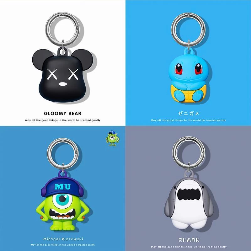 ฝาครอบป้องกันซิลิโคนออกแบบมาสําหรับ AirTags [เคสตัวละครน่ารัก] [รวมคลิปพวงกุญแจ Carabiner] เคสซิลิโคนเข้ากันได้กับเคส AirTag 2021, ตัวติดตามป้องกัน Cov