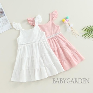 Babygarden- ชุดเดรสเจ้าหญิง ทรงเอ สีพื้น แฟชั่นฤดูร้อน สําหรับเด็กผู้หญิง อายุ 3-8 ปี