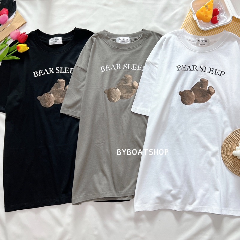 (📍ใส่โค้ด Q8BU79 ลด 20% ) เสื้อยืดโอเวอร์ไซส์ ลาย Bear sleep 🐻🫶🏻 (ผ้าคอตตอน ใส่ได้ทั้งชาย-หญิง)