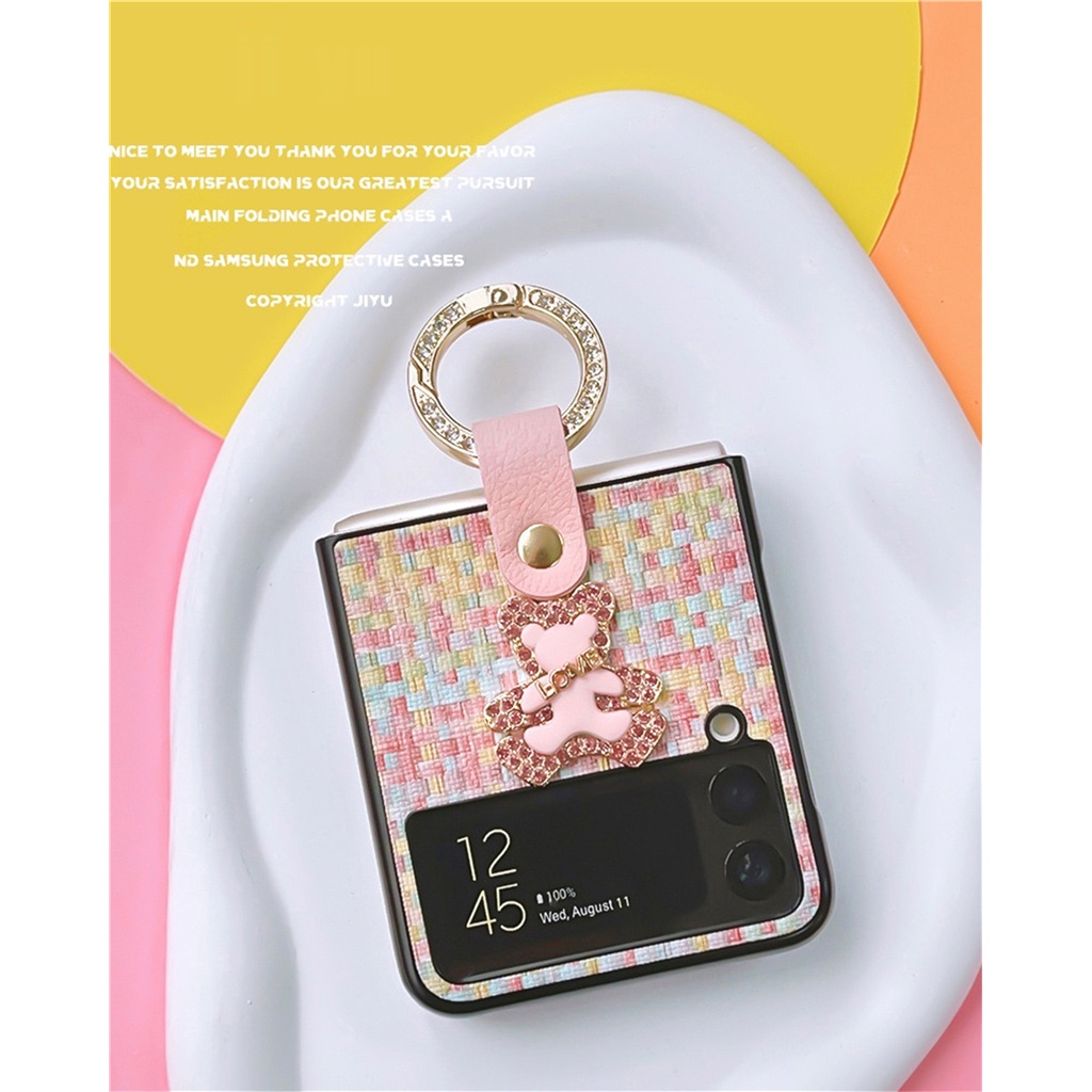 เกาหลีน่ารักglitterแหวน 3D RhinestoneหมีรูปแบบทอสําหรับGalaxy Z Flip4 5G Flip5 Flip 6 Flip6 Zflip6 Z Flip3 Zflip3 Zflip4 Flip3 ฝาครอบ