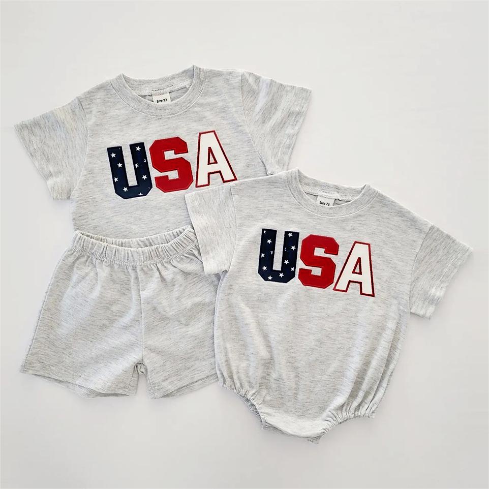 เสื้อยืดแขนสั้น พิมพ์ลายดาว USA ลายทาง สไตล์สปอร์ต สําหรับเด็กผู้หญิง และเด็กผู้ชาย 2023