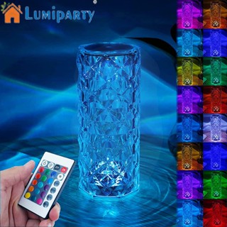 Lumiparty โคมไฟตั้งโต๊ะ ประดับเพชรคริสตัล ควบคุมสัมผัส โรแมนติก ลายดอกกุหลาบ สําหรับห้องนอน ห้องนั่งเล่น