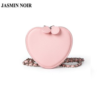 Jasmin NOIR กระเป๋าสะพายไหล่ สะพายข้าง หนัง PU สายโซ่ ขนาดเล็ก ลายหัวใจ สําหรับผู้หญิง