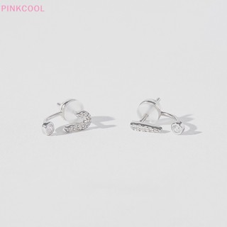 Pinkcool ต่างหูสตั๊ด ประดับคริสตัล เครื่องประดับแฟชั่นเกาหลี สีเงิน สําหรับผู้หญิง ขายดี