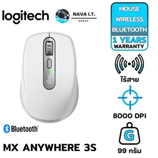 COINSคืน15%⚡FB9JMZV6⚡ LOGITECH MX ANYWHERE 3S PALE GREY(สีขาว)WIRELESS COMPACT PERFORMANCE MOUSE ประกัน1ปี