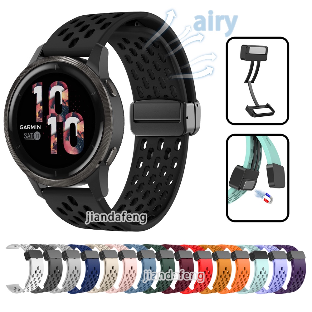 สายรัดระบายอากาศแบบรู D Buckle Sport magnetic Band สายรัดซิลิโคนอ่อนนุ่มสําหรับ Garmin Venu 4 3 Venu2 Plus Vivoactive 6 5 4 3 สินค้า