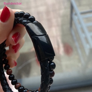 Buildvictor สร้อยข้อมือ กําไลข้อมือ หินธรรมชาติ หนังแท้ถัก สเตนเลส สีดํา เข็มกลัดแม่เหล็ก ตาเสือ ลูกปัด กําไลข้อมือผู้ชาย เครื่องประดับ TH