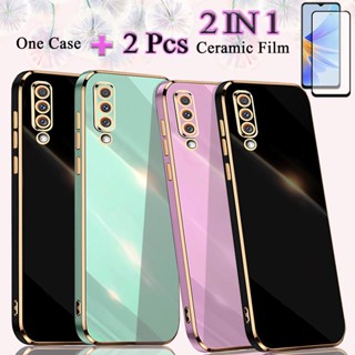 2 IN 1 เคสชุบไฟฟ้า ขอบตรง ป้องกันหน้าจอ เซรามิก ทรงโค้ง สําหรับ Samsung Galaxy A50 A50S A30S