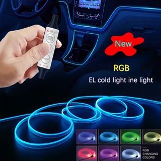 แถบไฟเบอร์ออปติก led RGB EL ควบคุมด้วยเสียง สําหรับติดตกแต่งภายในรถยนต์ รถจักรยานยนต์