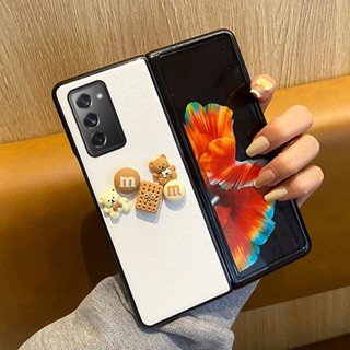 เคสโทรศัพท์มือถือหนัง ลายการ์ตูนหมีบิสกิต 3D พับได้ สีขาว DIY สําหรับ Samsung Galaxy Z Fold 5 4 3 2 zfold5 zfold4 5G