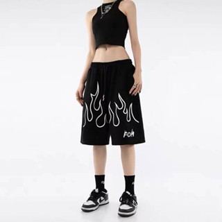 【TG-youzan】 American High Street Flame Printed Shorts Ins Fashion Brand Hip Hop plus Size National Fashion Outerwear Slimming Unisex Style Shorts Z9ll