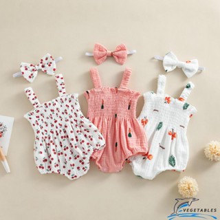 Zhy ชุดรอมเปอร์แขนกุด พิมพ์ลายเชอร์รี่ แครอท ต้นไม้ พร้อมที่…