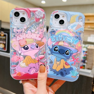 เคสซิลิโคน เคสไอโฟน iPhone 14 Pro Max iPhone 13 Pro Max iPhone 12 Pro Max iPhone 11 Pro Max Cute Cartoon Stitch with Laser Paper Silicone Case