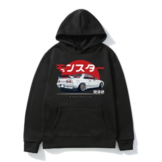 เสื้อกันหนาว มีฮู้ด ผ้าฟลีซ พิมพ์ลาย Monster Skyline R32 Gtr สไตล์ฮาราจูกุ แฟชั่นฤดูใบไม้ผลิ ฤดูใบไม้ร่วง สําหรับผู้ชาย และผู้หญิง ไซซ์ 4XL