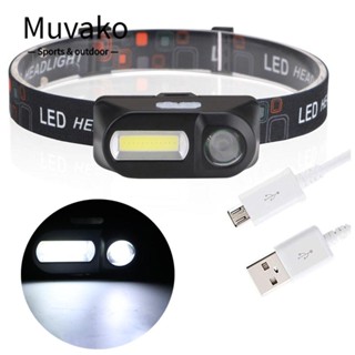 Muvako  ไฟหน้าสวมหัว LED ขนาดเล็ก ชาร์จซ้ำได้ 18650 สำหรับตกปลา แคมป์ปิง