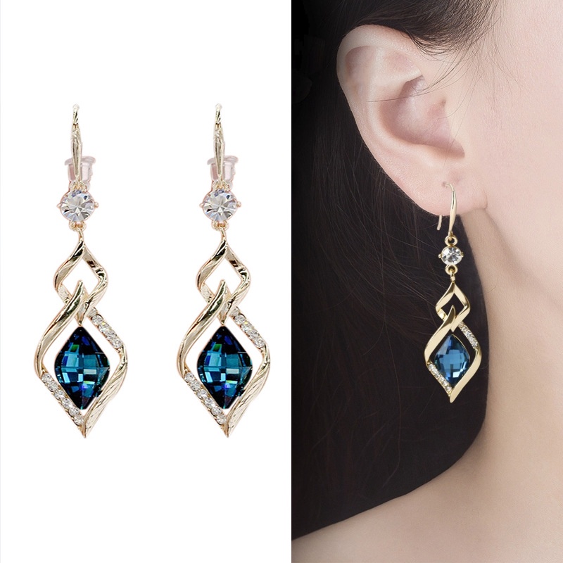 ต่างหูคริสตัล ทรงเรขาคณิต ประดับพลอยเทียม สีฟ้า สไตล์เกาหลี เครื่องประดับแฟชั่น สําหรับผู้หญิง - รูปที่ 6