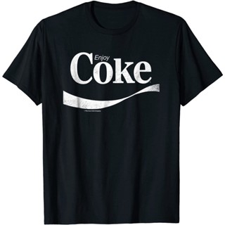 โคคา-โคล่า Coca-Cola Vintage Enjoy Coke White Logo Graphic T-Shirt Tee ผู้ชาย เสื้อยืด ผ้าคอตตอน100% ใส่ได้ทั้งหญิง ชาย