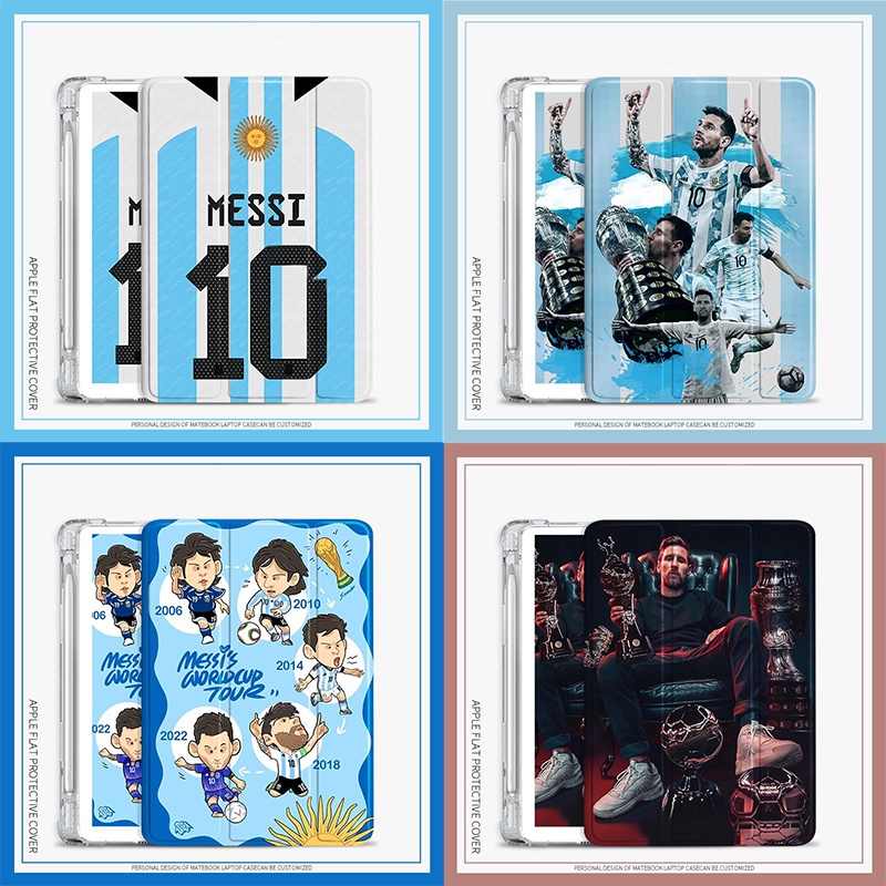 เคส Messi iPad mini 4/5/6 10.2 gen 7/8/9 เคส iPad air 1/2/3 4 5 gen10 pro 11 2022 world cup tri-fold Case พร้อมช่องเสียบปากกาA16 AIR  M3 M5