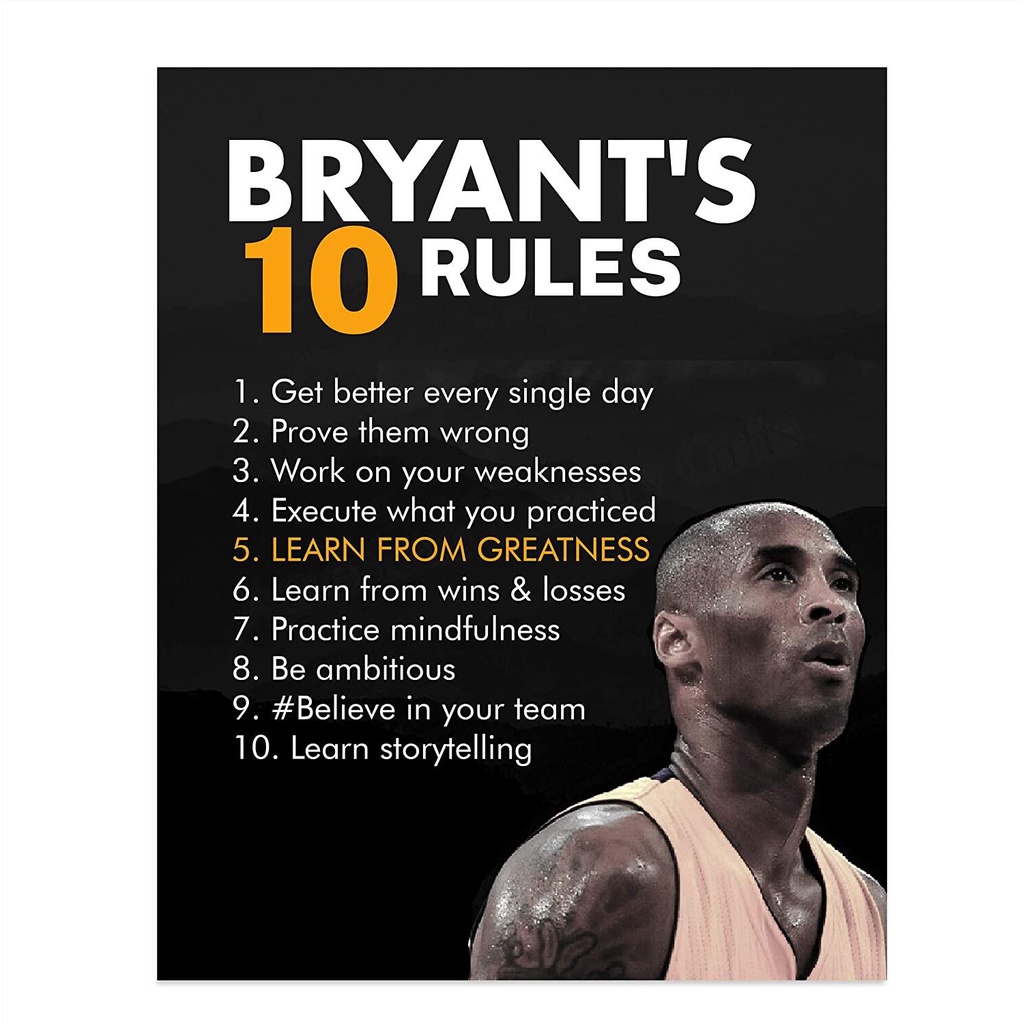 Kobe-bryant คําคมสิบกฎสร้างแรงบันดาลใจบาสเกตบอลโปสเตอร์พิมพ์พร้อมกรอบที่สมบูรณ์แบบกีฬา Wall Art สําห