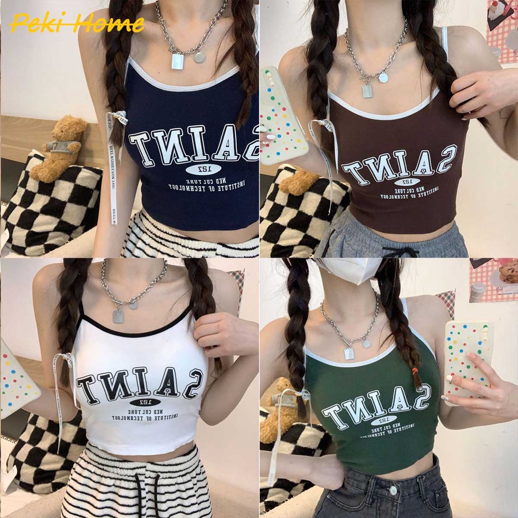 เสื้อครอปสายเดี่ยว เสื้อครอปเเขนกุดเเฟชั่น เสื้อกล้ามผู้หญิง สายเดี่ยว แนว y2k แขนกุดแบบครอป