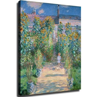 โปสเตอร์ภาพวาดสีน้ํามันบนผ้าใบ รูปศิลปินในสวน ที่ Vetheuil By Claude Monet สําหรับตกแต่งผนังห้องนอน ห้องนั่งเล่น