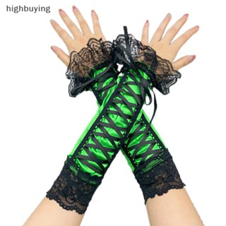 [highbuying] ถุงมือยาว ลูกไม้ เซ็กซี่ ยาวครึ่งนิ้ว ริบบิ้น ตาข่าย ไร้นิ้ว เทศกาลฮาโลวีน ปาร์ตี้ โกธิค นวม ใหม่ พร้อมส่ง